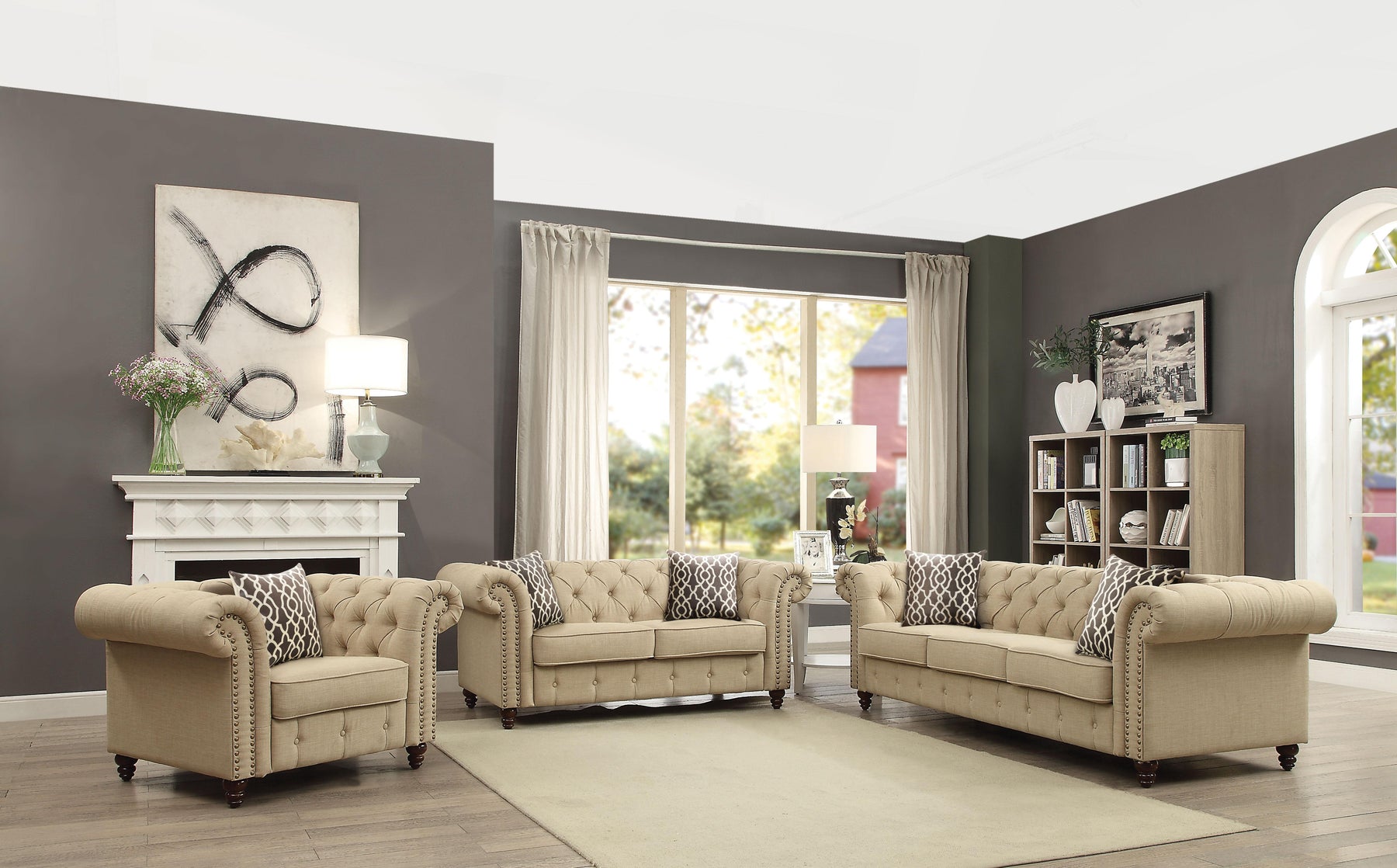 Aurelia Beige Linen Sofa w/2 Pillows Half Price Furniture