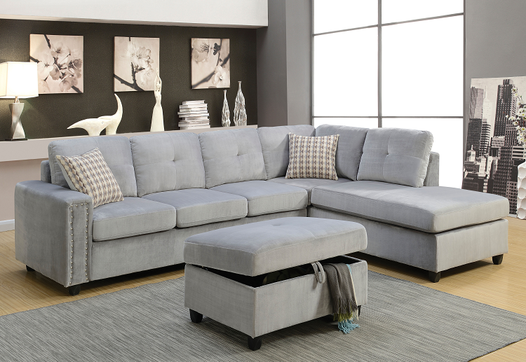 Belville Gray Velvet Sectional Sofa w/Pillows  Half Price Furniture