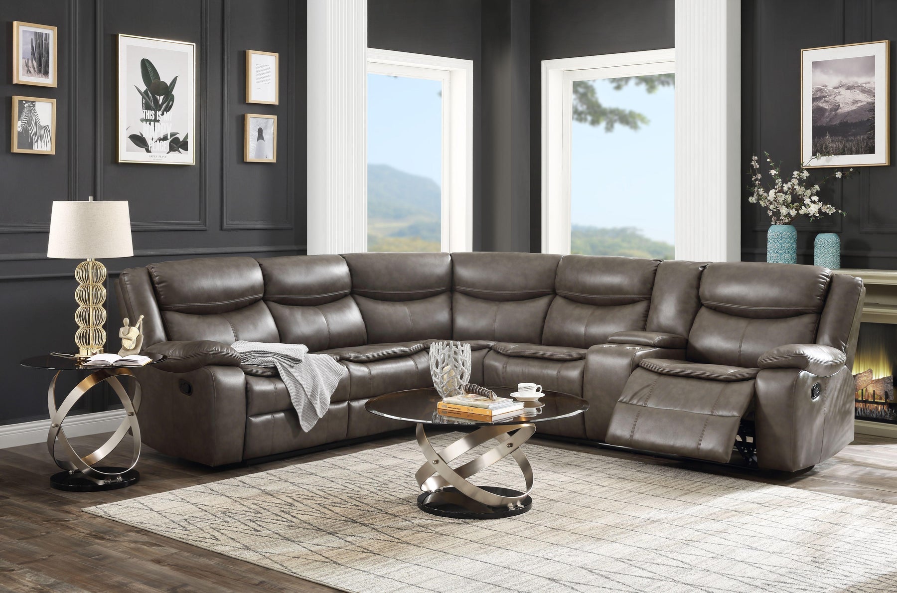 Tavin Taupe Leather-Aire Match Sectional Sofa (Motion) Half Price Furniture