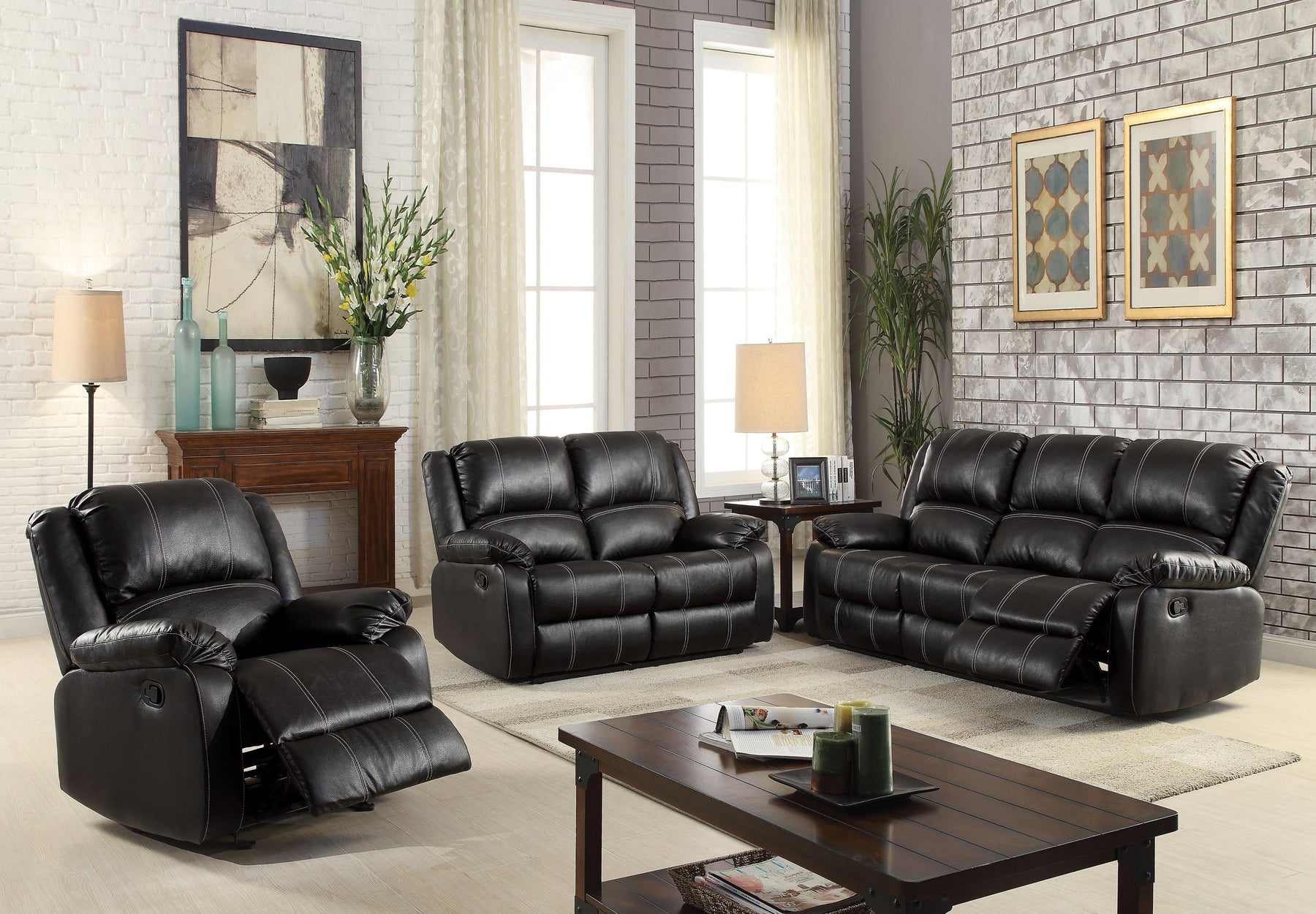 Zuriel Black PU Sofa (Motion) Half Price Furniture