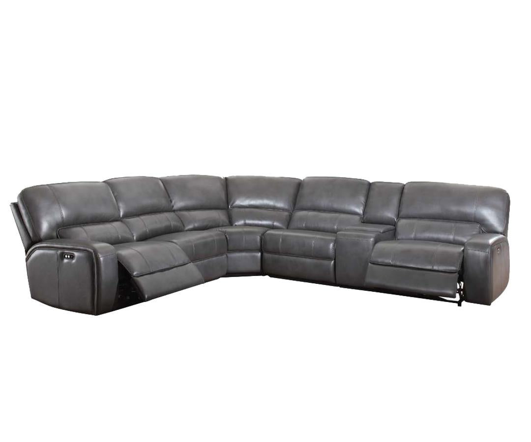 Saul Gray Leather-Aire Sectional Sofa (Power Motion/USB)  Half Price Furniture