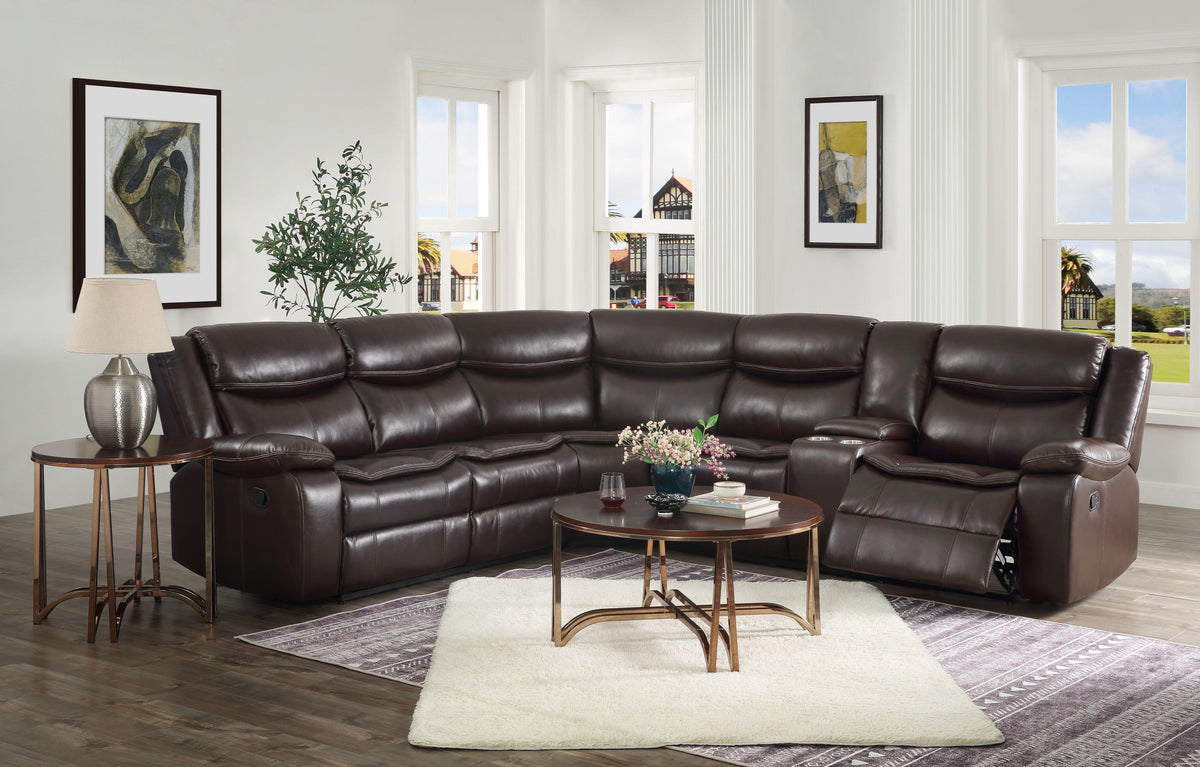 Tavin Espresso Leather-Aire Match Sectional Sofa (Motion)  Half Price Furniture
