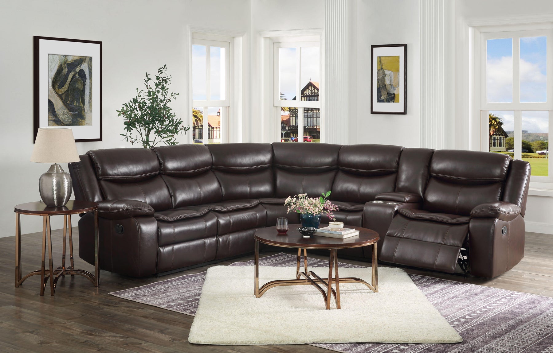 Tavin Espresso Leather-Aire Match Sectional Sofa (Motion) Half Price Furniture