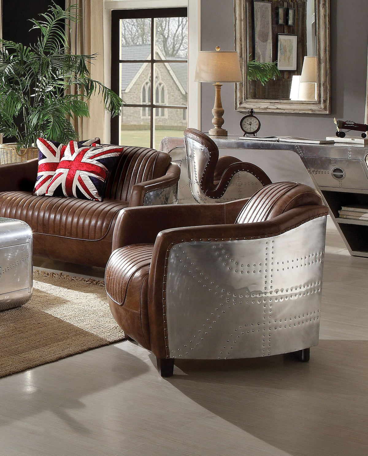 Brancaster Retro Brown Top Grain Leather & Aluminum Chair  Half Price Furniture