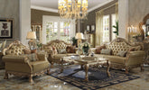 Dresden Bone PU & Gold Patina Sofa w/4 Pillows Half Price Furniture