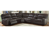 Saul Espresso Leather-Aire Sectional Sofa (Power Motion/USB)  Half Price Furniture