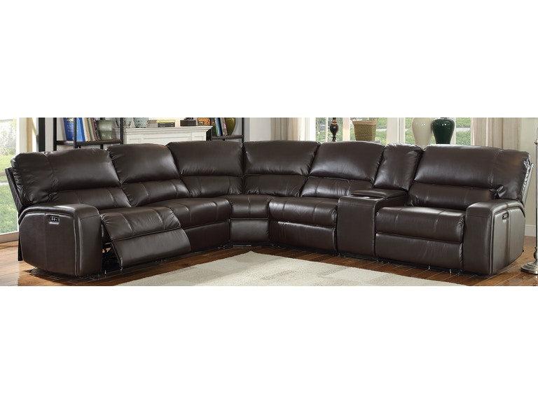 Saul Espresso Leather-Aire Sectional Sofa (Power Motion/USB)  Half Price Furniture