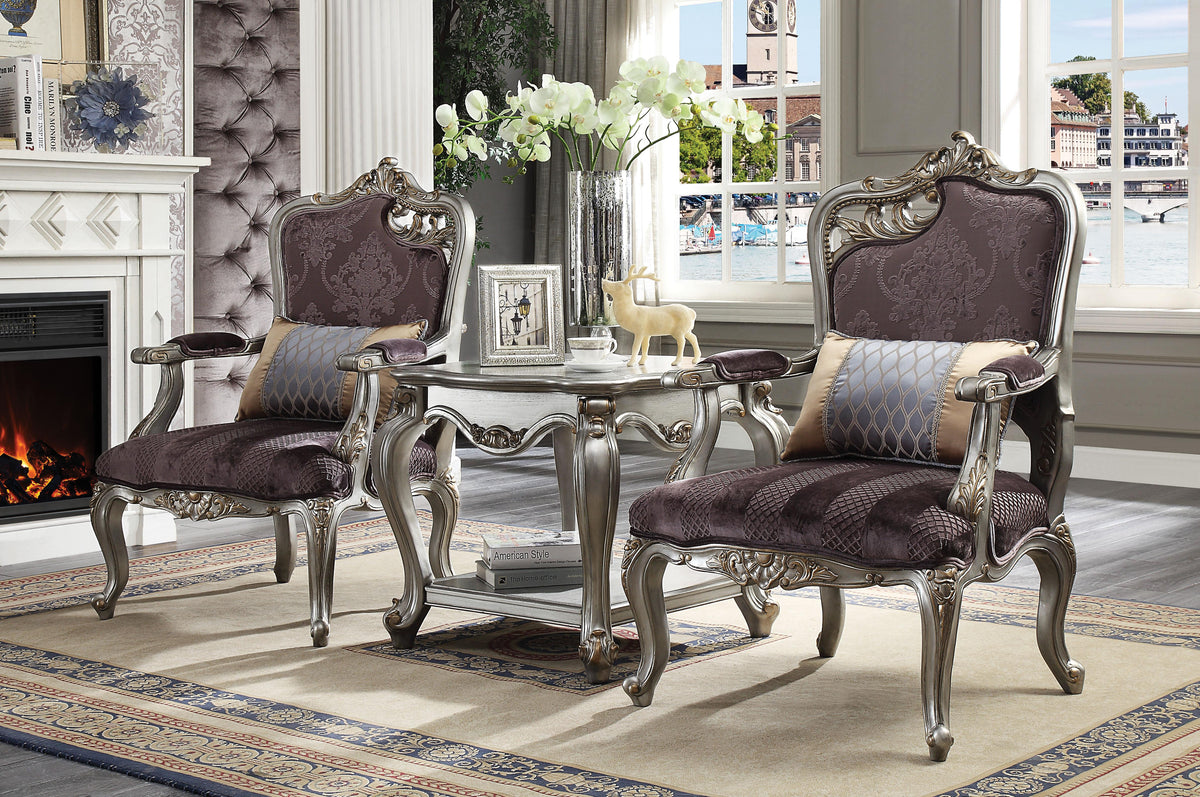 Picardy Velvet & Antique Platinum Chair & 1 Pillow Half Price Furniture