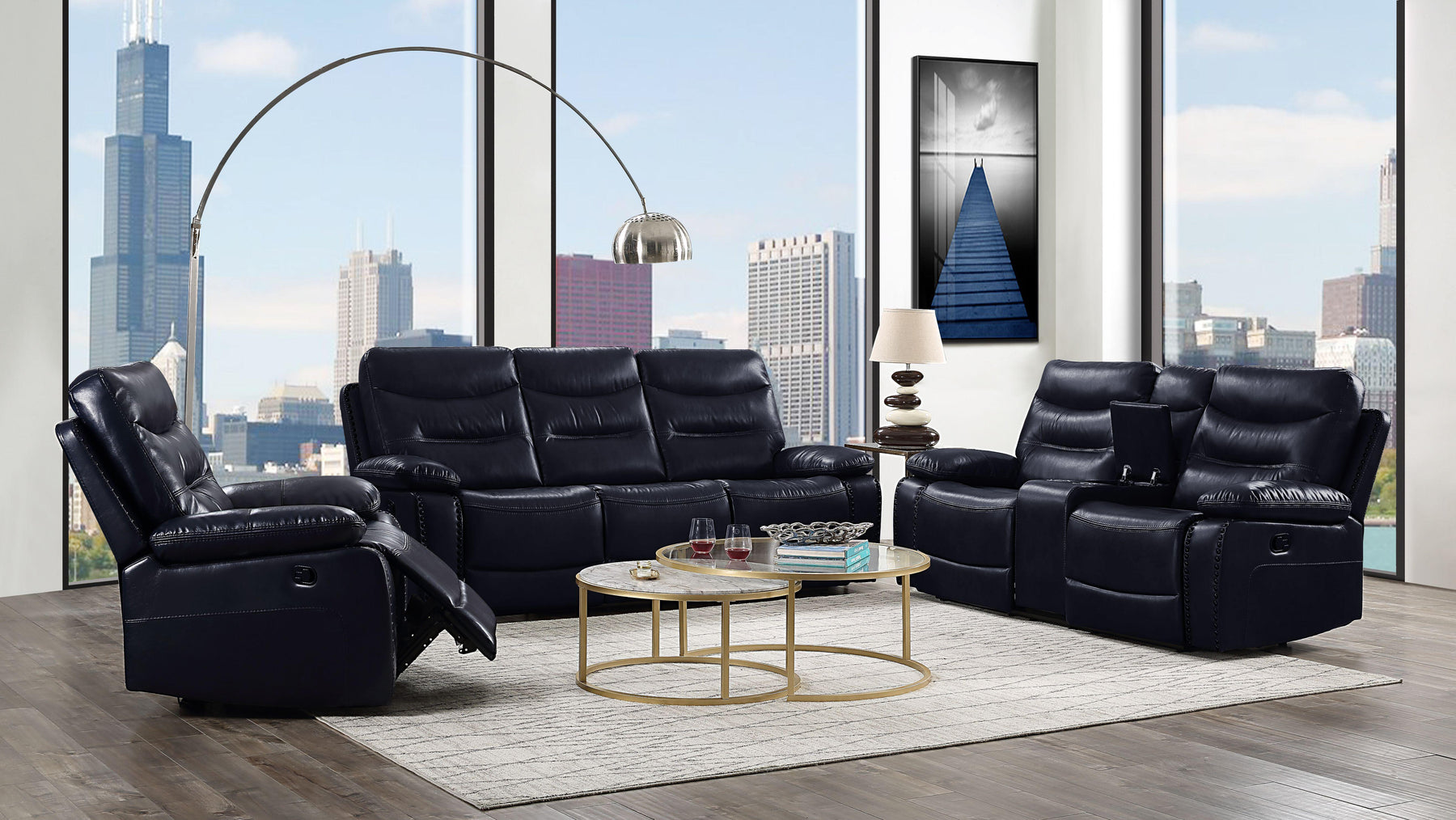 Aashi Navy Leather-Gel Match Sofa (Motion) Half Price Furniture