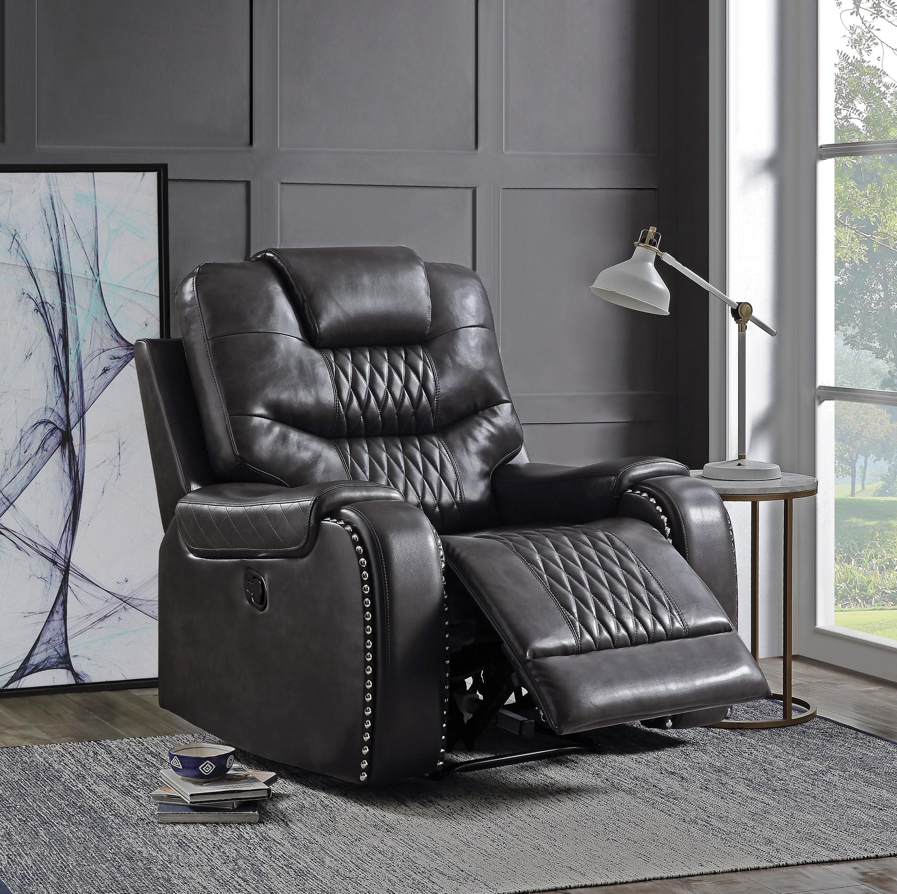 Braylon Magnetite PU Recliner (Motion) Half Price Furniture