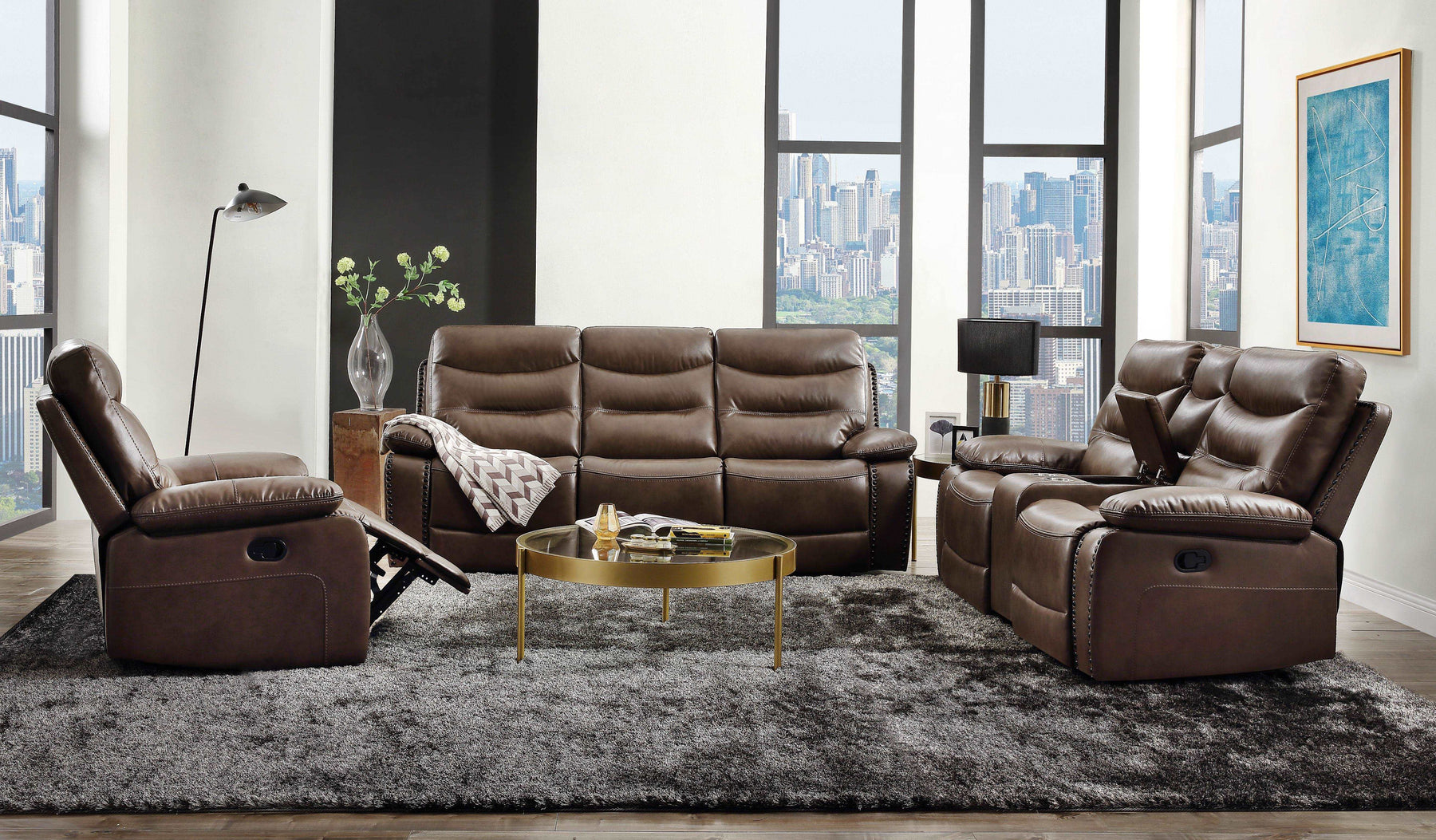 Aashi Brown Leather-Gel Match Sofa (Motion) Half Price Furniture