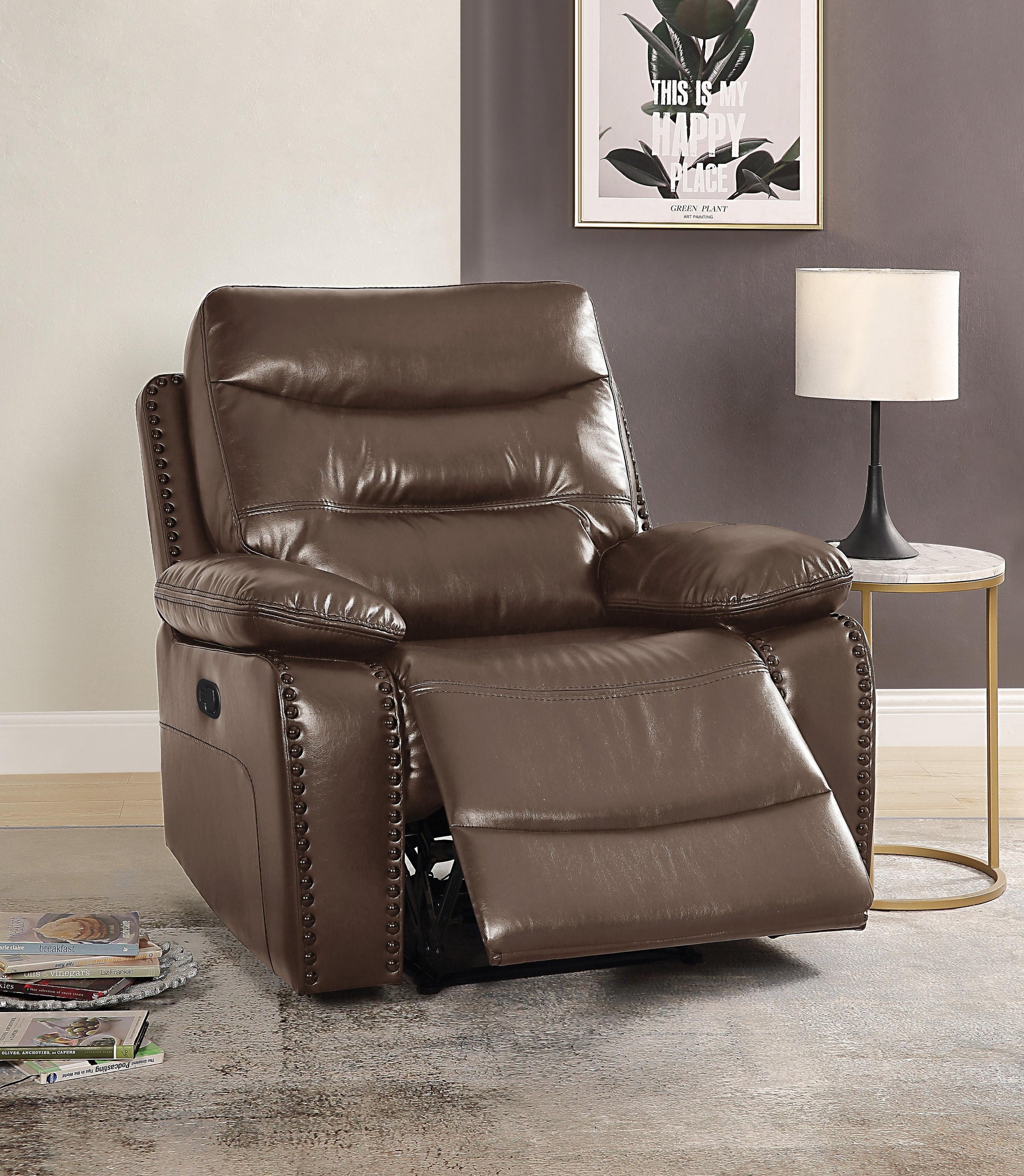 Aashi Brown Leather-Gel Match Recliner (Motion)  Half Price Furniture