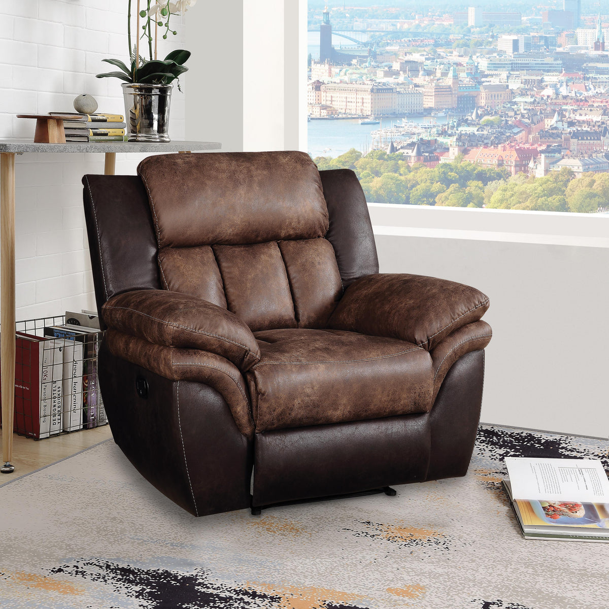 Jaylen Toffee & Espresso Polished Microfiber Recliner Half Price Furniture