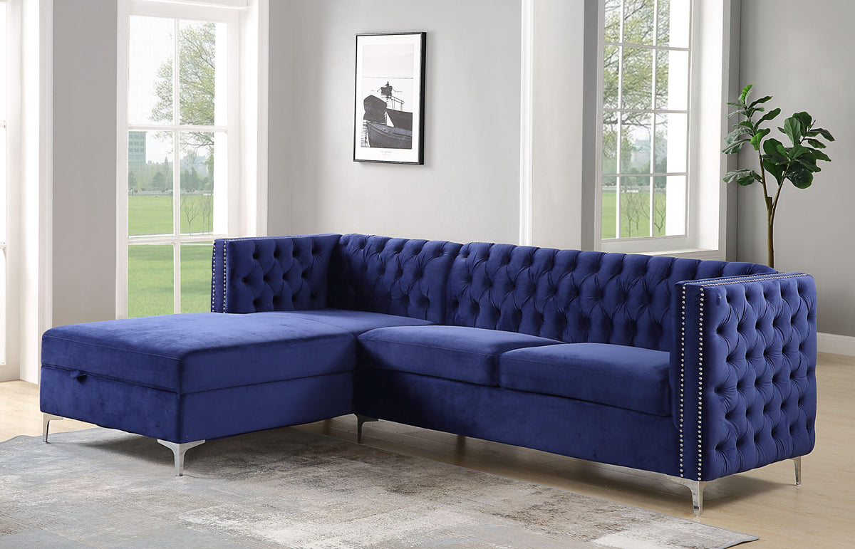 Sullivan Navy Blue Velvet Sectional Sofa  Half Price Furniture