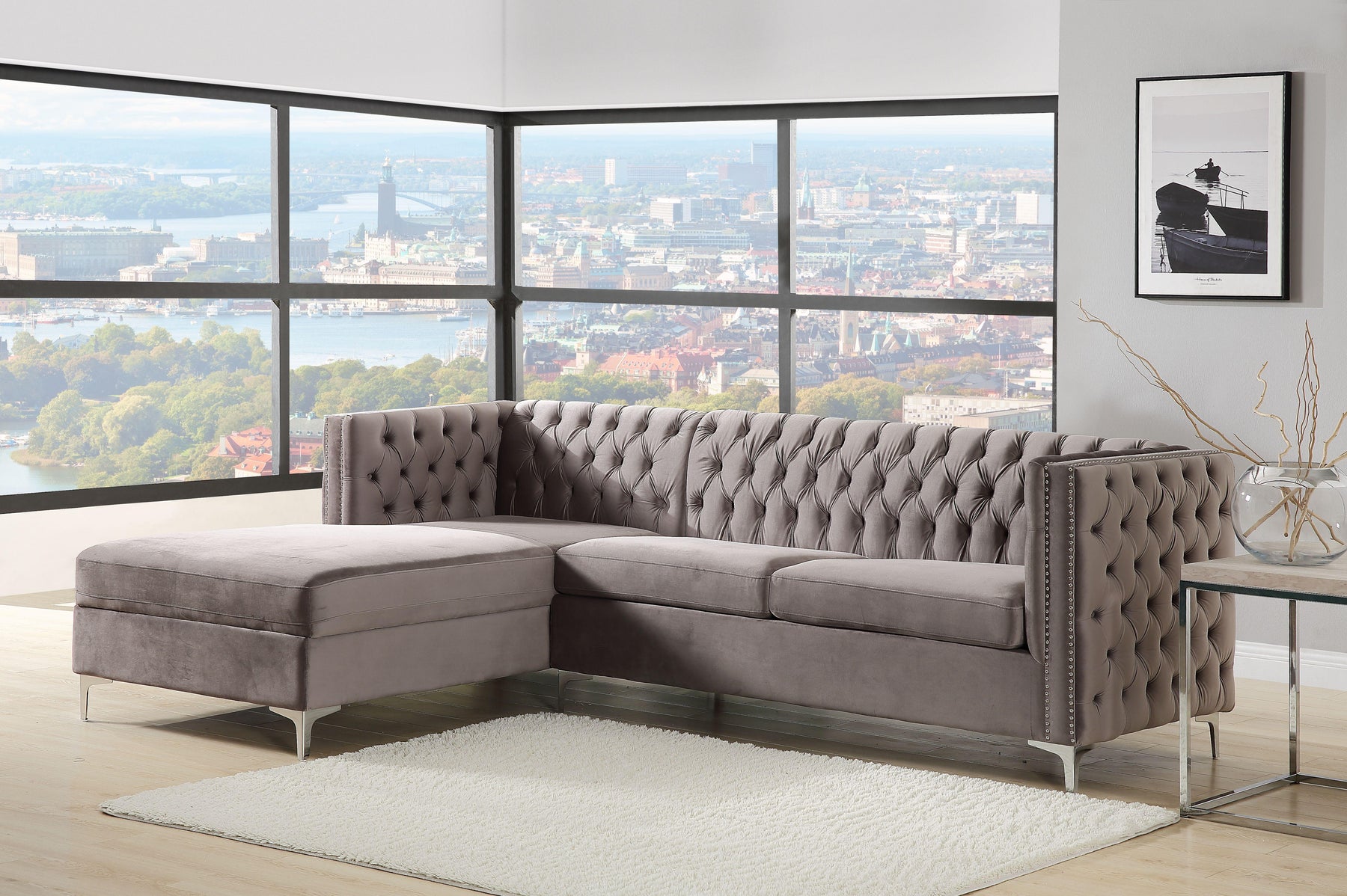 Sullivan Gray Velvet Sectional Sofa Half Price Furniture