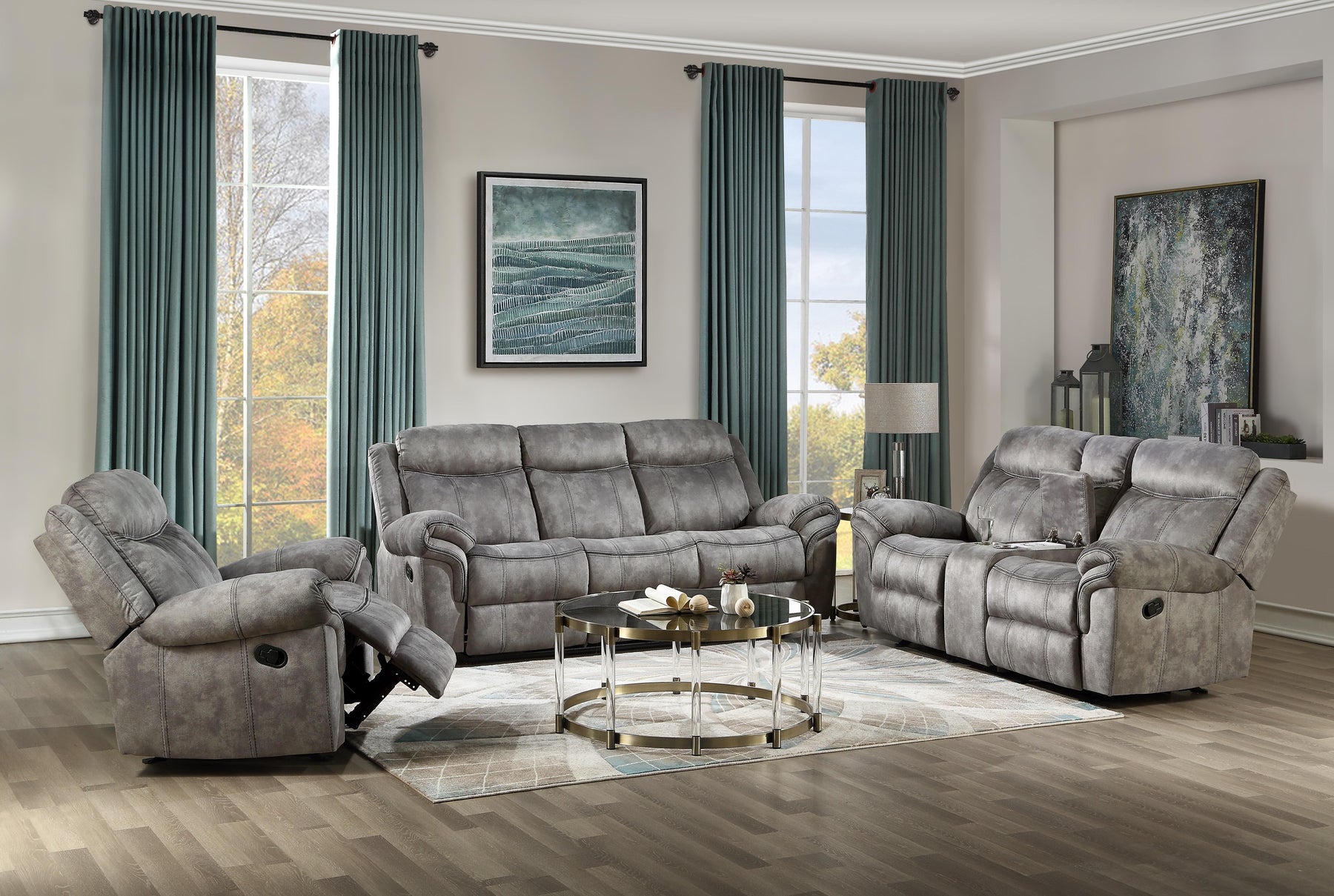 Zubaida 2-Tone Gray Velvet Sofa (Glider & Motion) Half Price Furniture