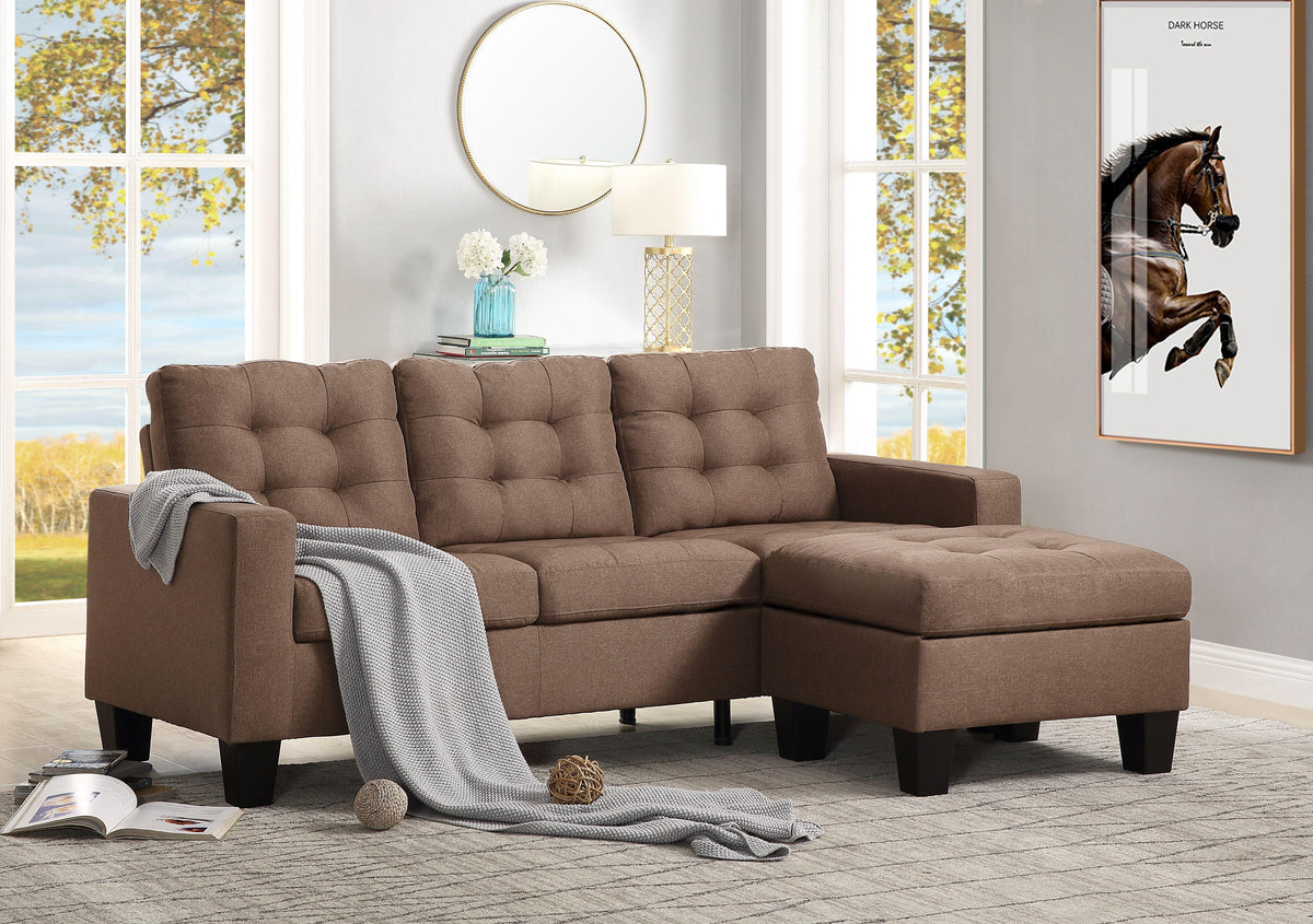 Earsom Brown Linen Sectional Sofa (Rev. Chaise) Half Price Furniture