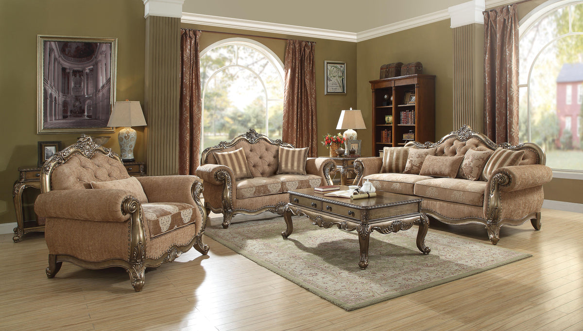 Ragenardus Fabric & Vintage Oak Sofa w/5 Pillows  Half Price Furniture