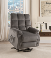 Ipompea Gray Velvet Recliner w/Power Lift & Massage Half Price Furniture