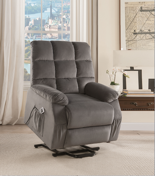 Ipompea Gray Velvet Recliner w/Power Lift & Massage  Half Price Furniture