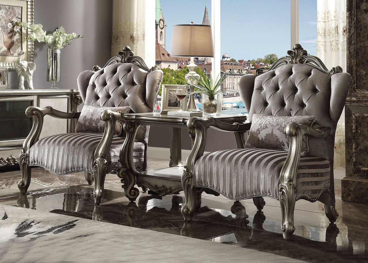 Versailles Velvet & Antique Platinum Chair & 1 Pillow  Half Price Furniture