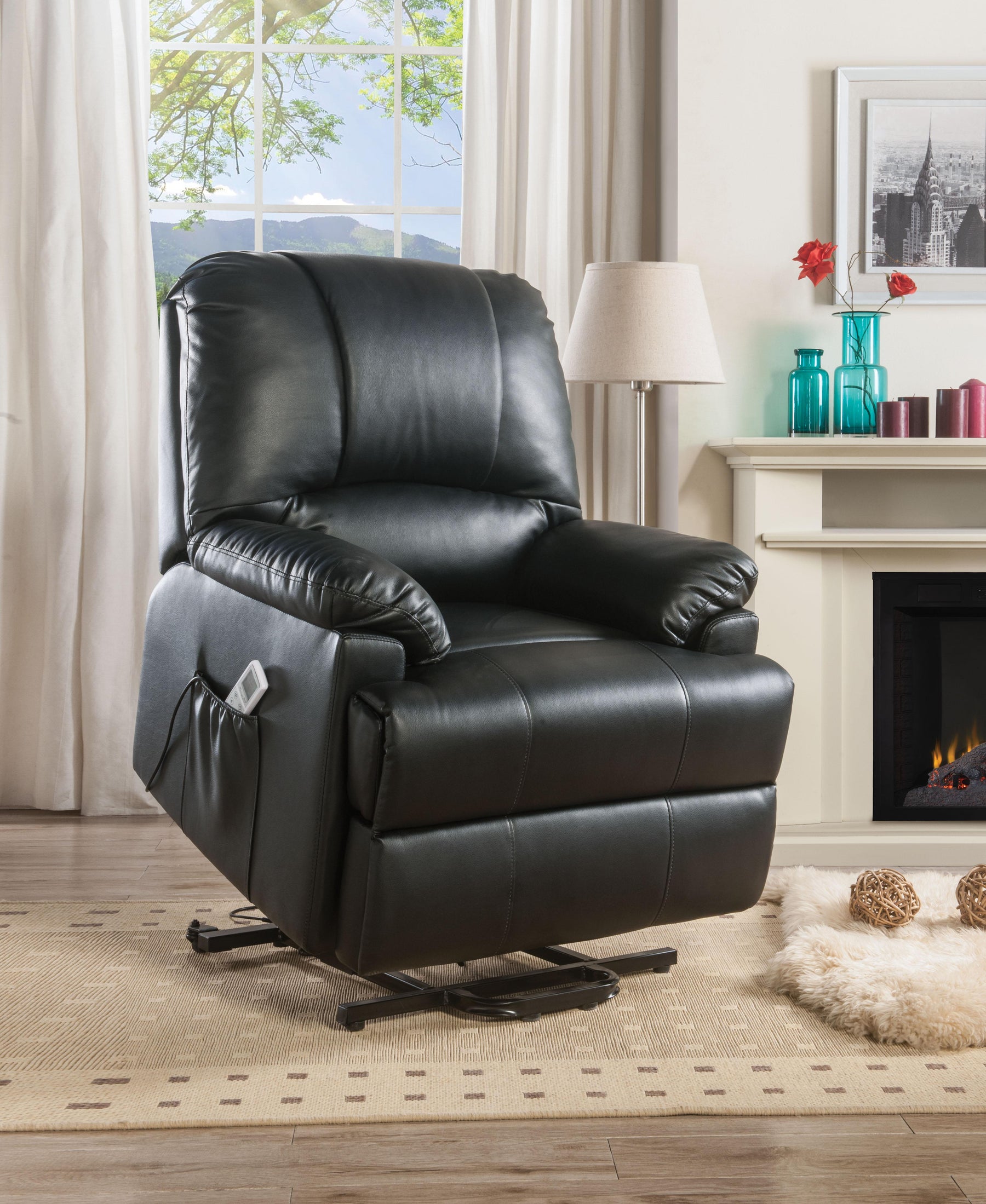 Ixora Black PU Recliner w/Power Lift & Massage  Half Price Furniture
