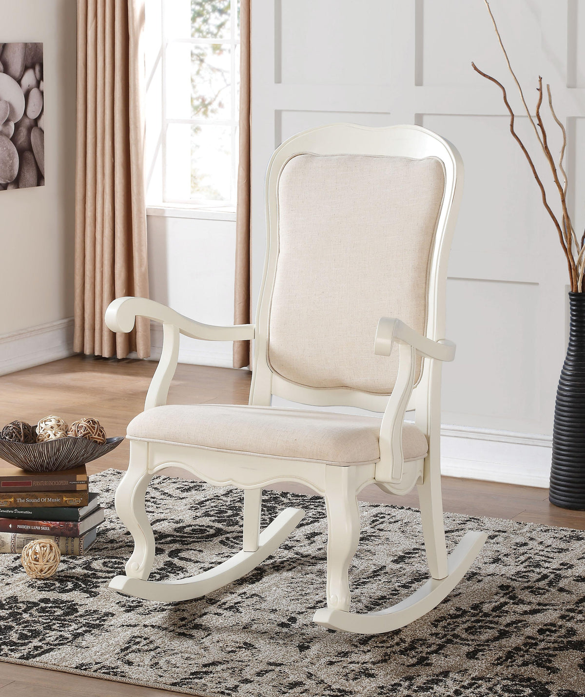 Sharan Fabric & Antique White Rocking Chair  Half Price Furniture