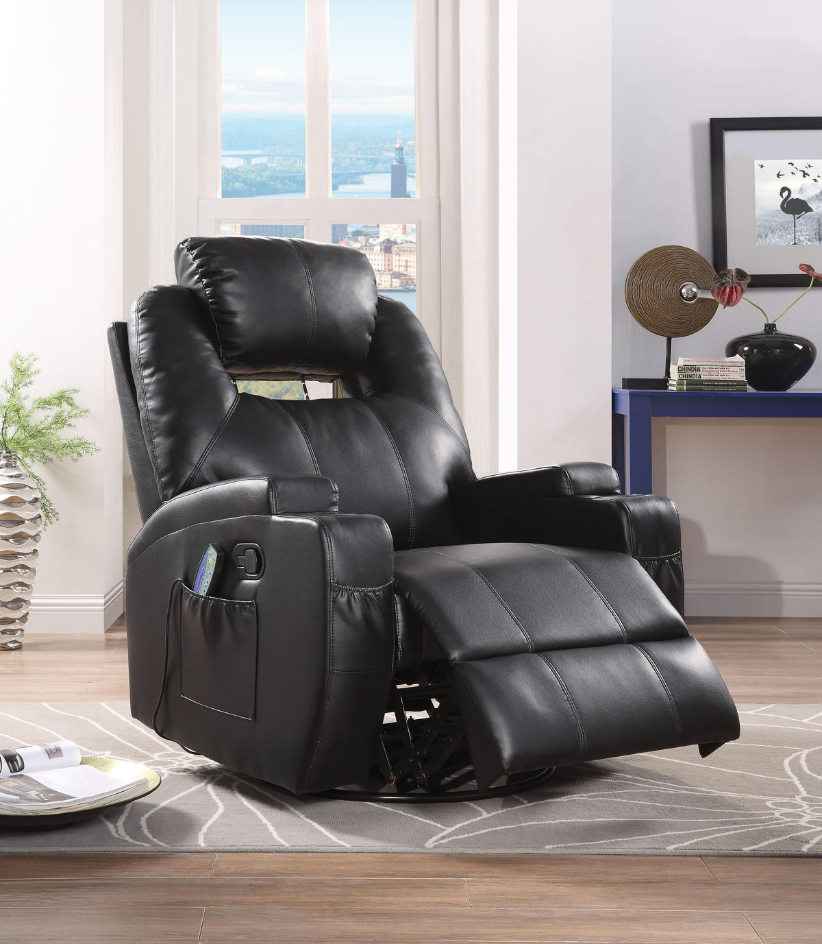 Waterlily Black PU Rocker Recliner (Motion)  Half Price Furniture