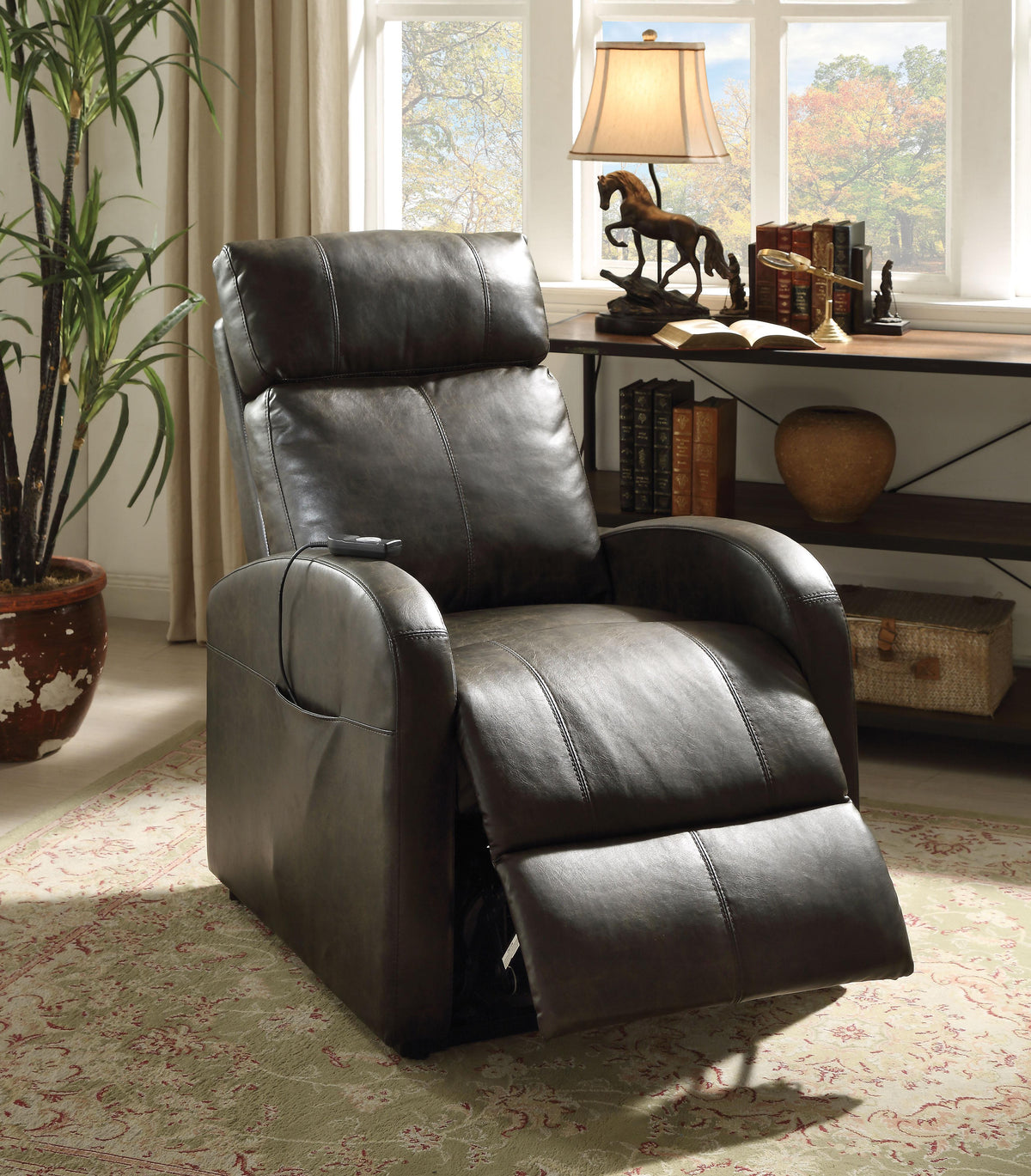 Ricardo Dark Gray PU Recliner w/Power Lift Half Price Furniture