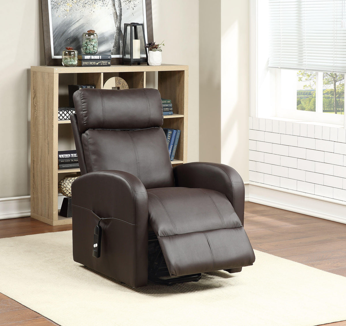 Ricardo Brown PU Recliner w/Power Lift  Half Price Furniture