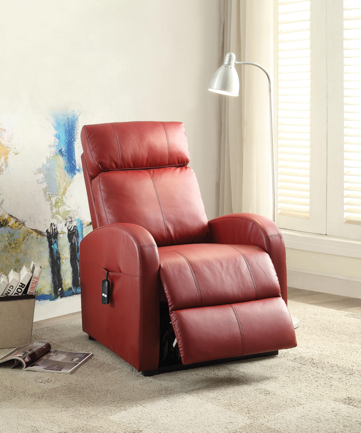 Ricardo Red PU Recliner w/Power Lift Half Price Furniture