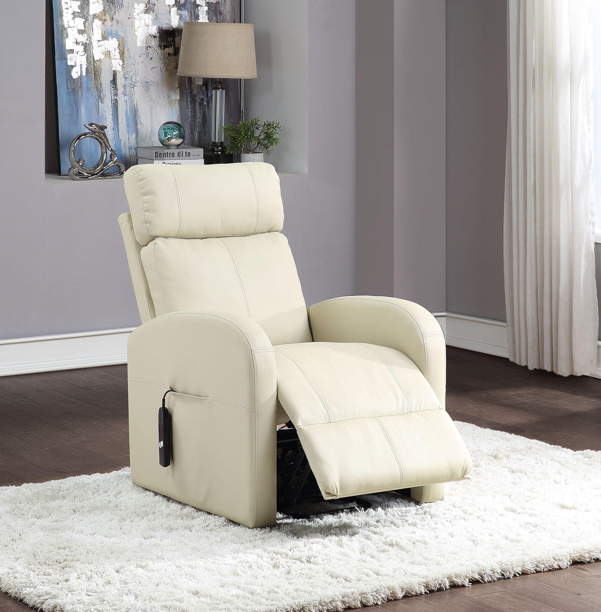 Ricardo Beige PU Recliner w/Power Lift  Half Price Furniture