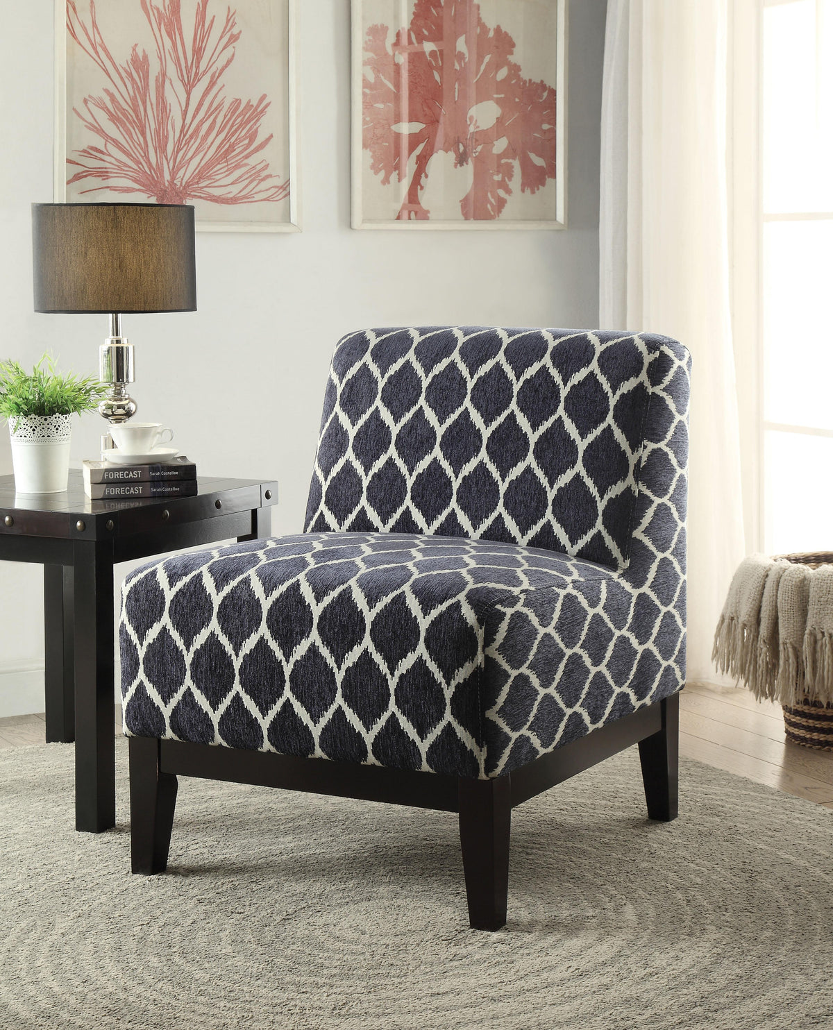 Hinte Dark Blue Chenille Accent Chair Half Price Furniture