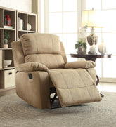 Bina Light Brown Polished Microfiber Recliner (Motion) Half Price Furniture