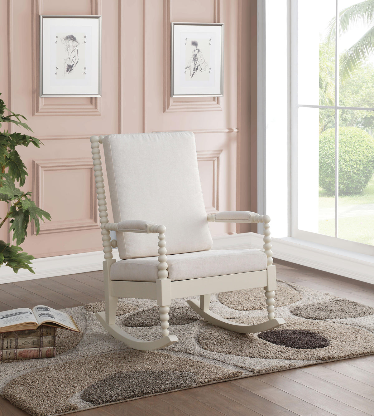 Tristin Cream Fabric & White Rocking Chair  Half Price Furniture