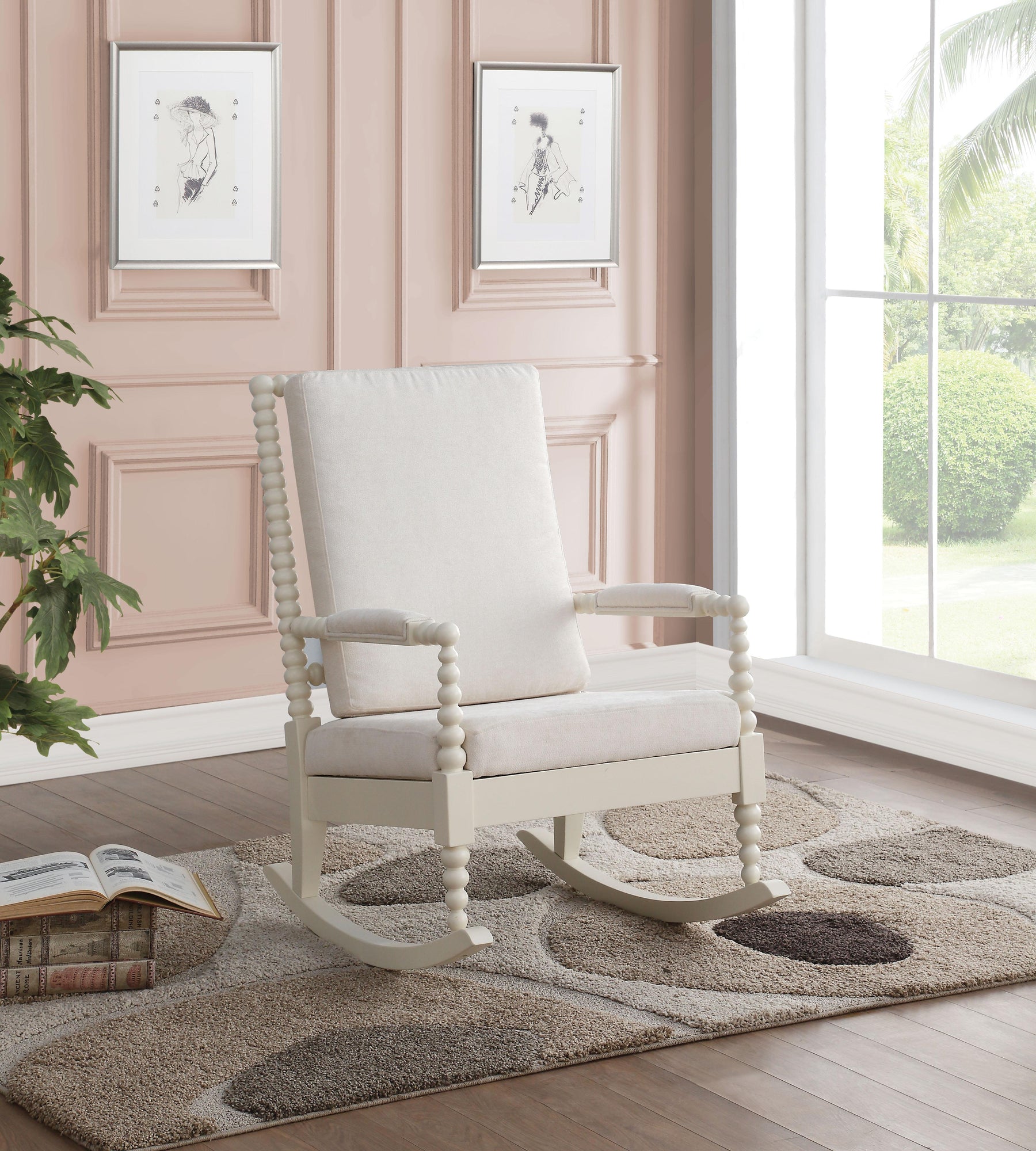 Tristin Cream Fabric & White Rocking Chair Half Price Furniture