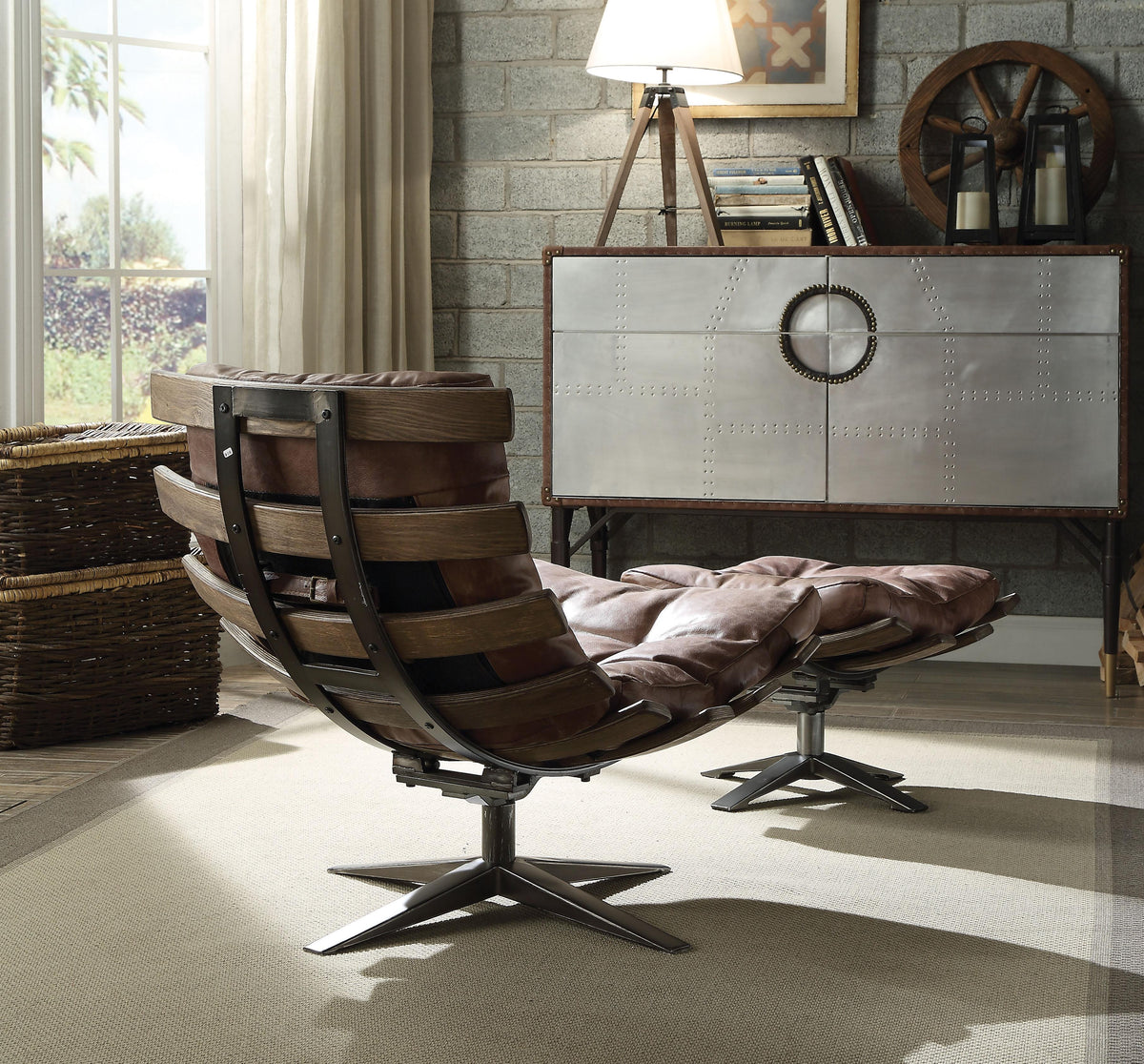 Gandy Retro Brown Top Grain Leather Chair & Ottoman (2Pc Pk)  Half Price Furniture