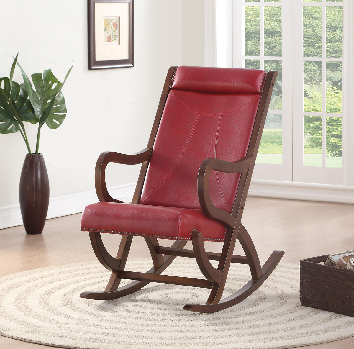 Triton Burgundy PU & Walnut Rocking Chair Half Price Furniture