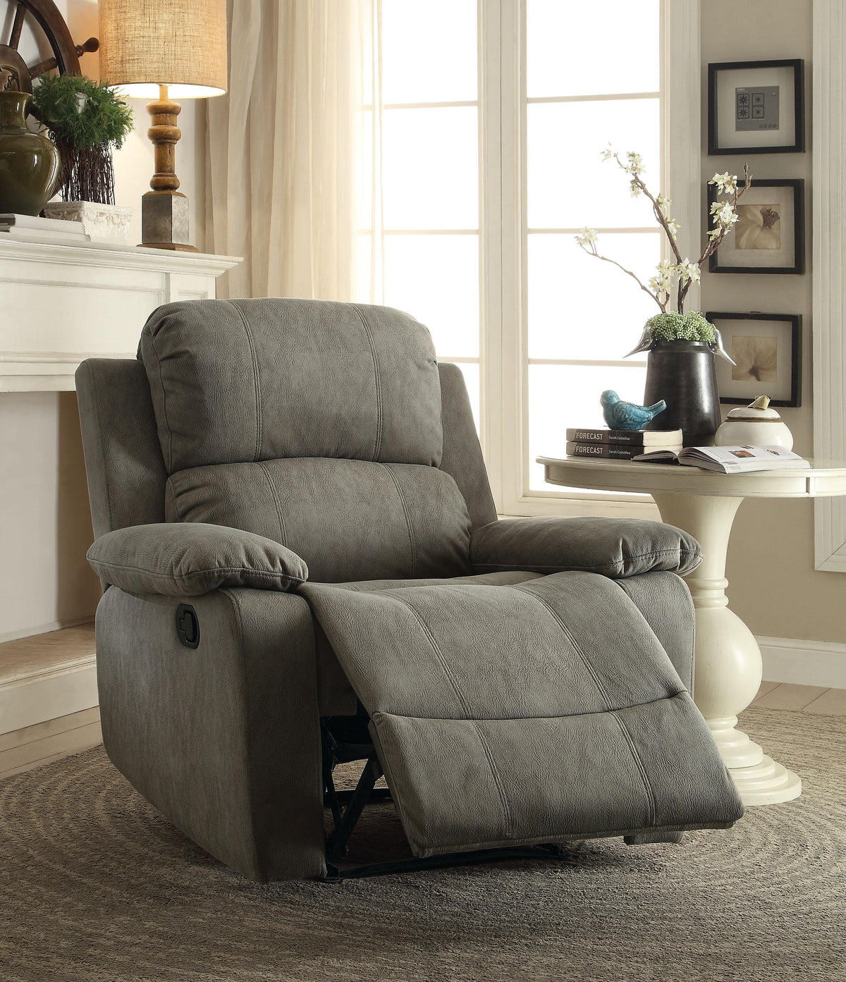 Bina Gray Polished Microfiber Recliner (Motion)  Half Price Furniture