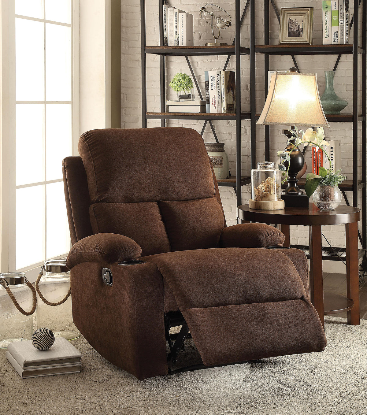 Rosia Chocolate Velvet Recliner (Motion)  Half Price Furniture