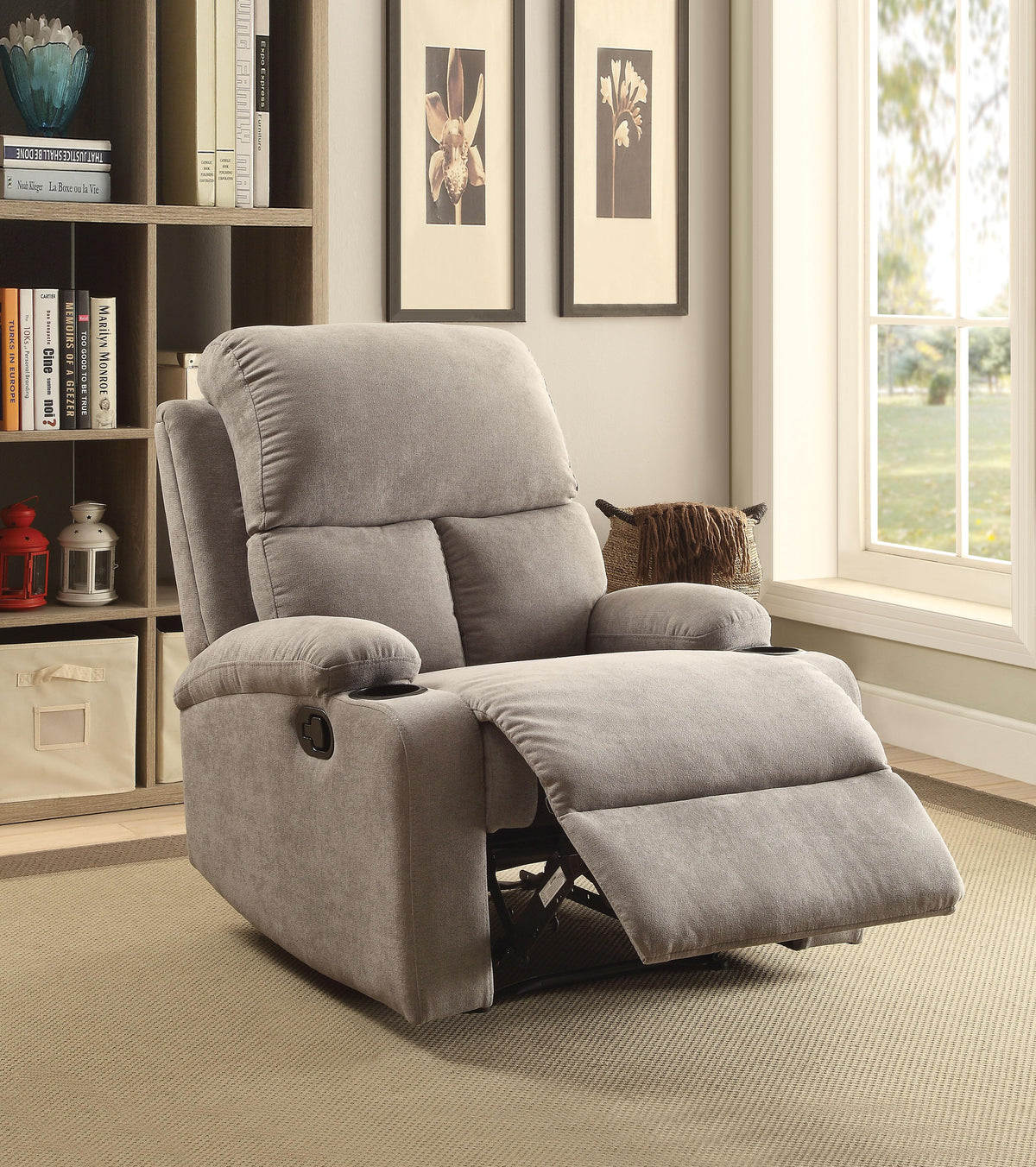 Rosia Gray Velvet Recliner (Motion)  Half Price Furniture