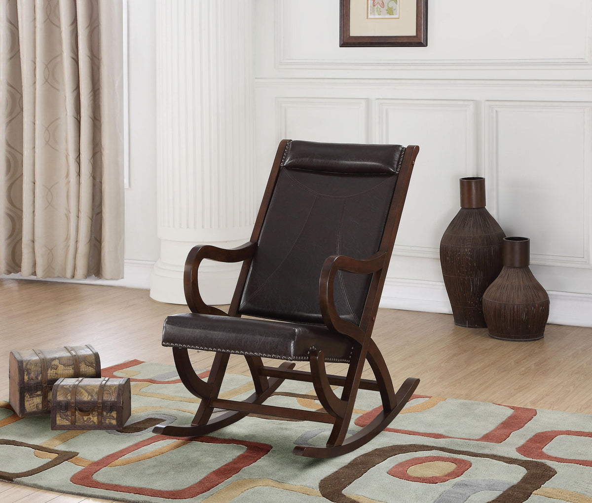Triton Espresso PU & Walnut Rocking Chair  Half Price Furniture