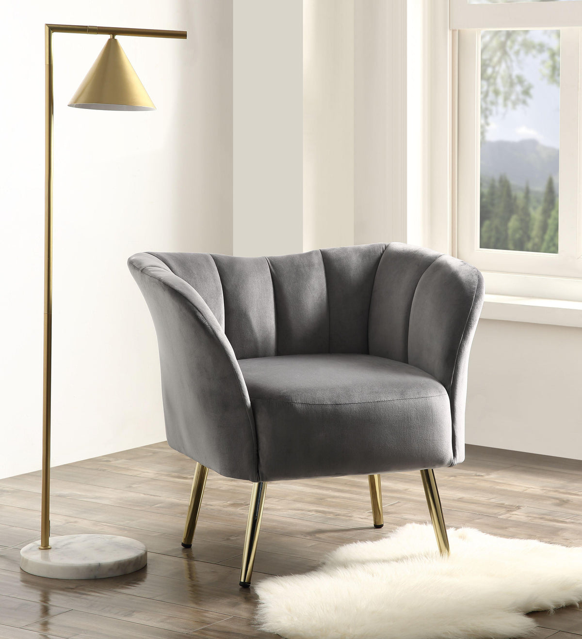 Reese Gray Velvet & Gold Accent Chair Half Price Furniture