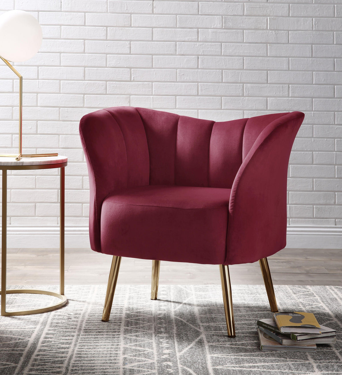 Reese Burgundy Velvet & Gold Accent Chair  Half Price Furniture