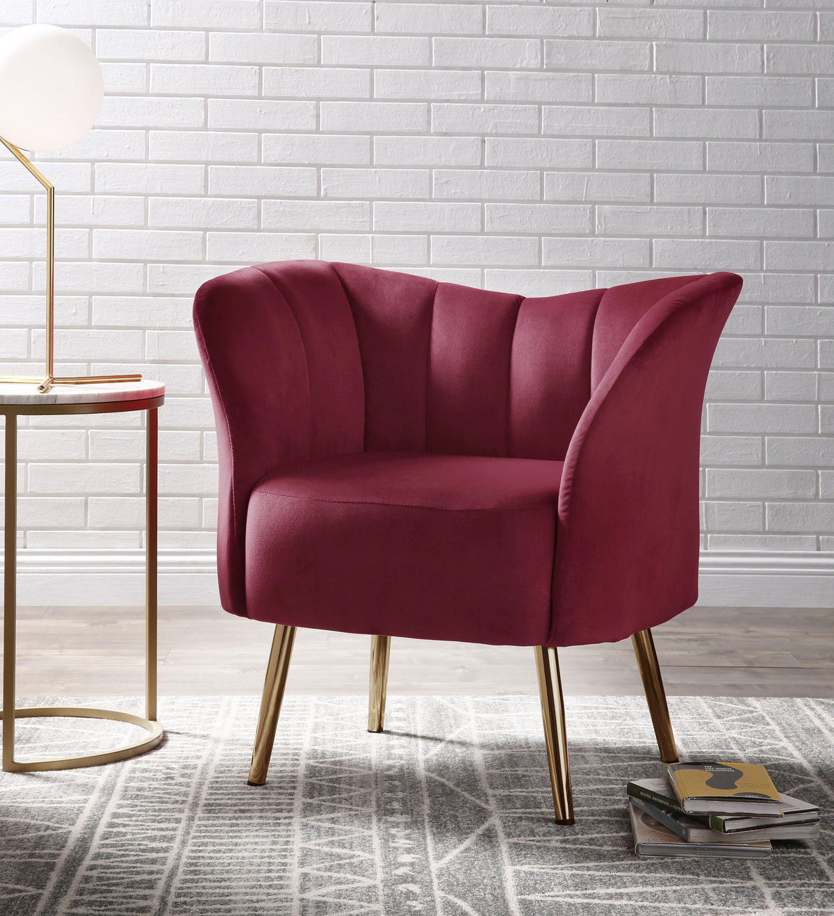 Reese Burgundy Velvet & Gold Accent Chair Half Price Furniture