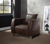 Kalona Distress Chocolate Top Grain Leather & Aluminum Accent Chair  Half Price Furniture
