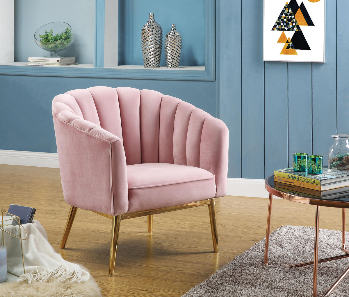 Colla Blush Pink Velvet & Gold Accent Chair Half Price Furniture