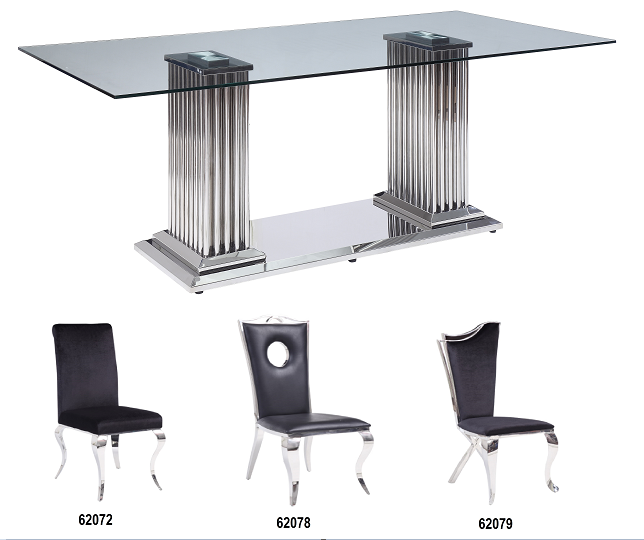 Cyrene Stainless Steel & Clear Glass Dining Table  Half Price Furniture