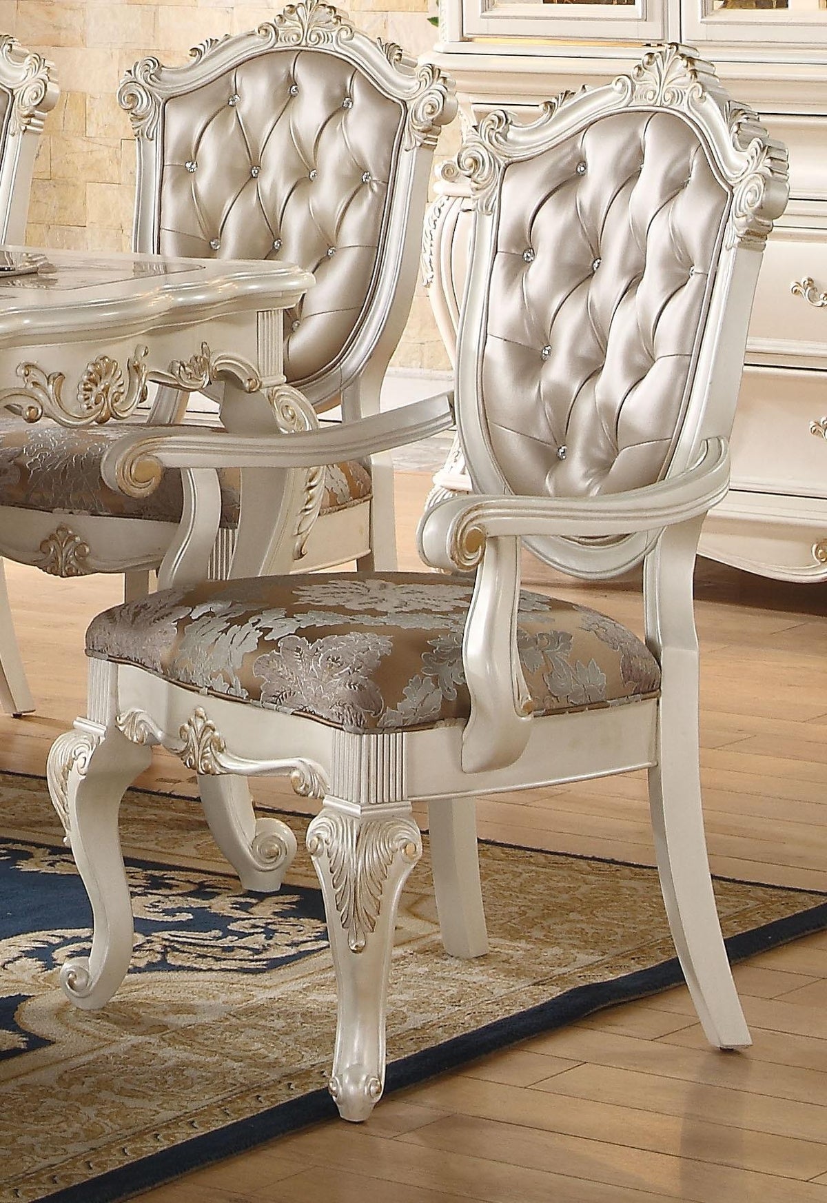 Chantelle Rose Gold PU & Pearl White Arm Chair  Half Price Furniture