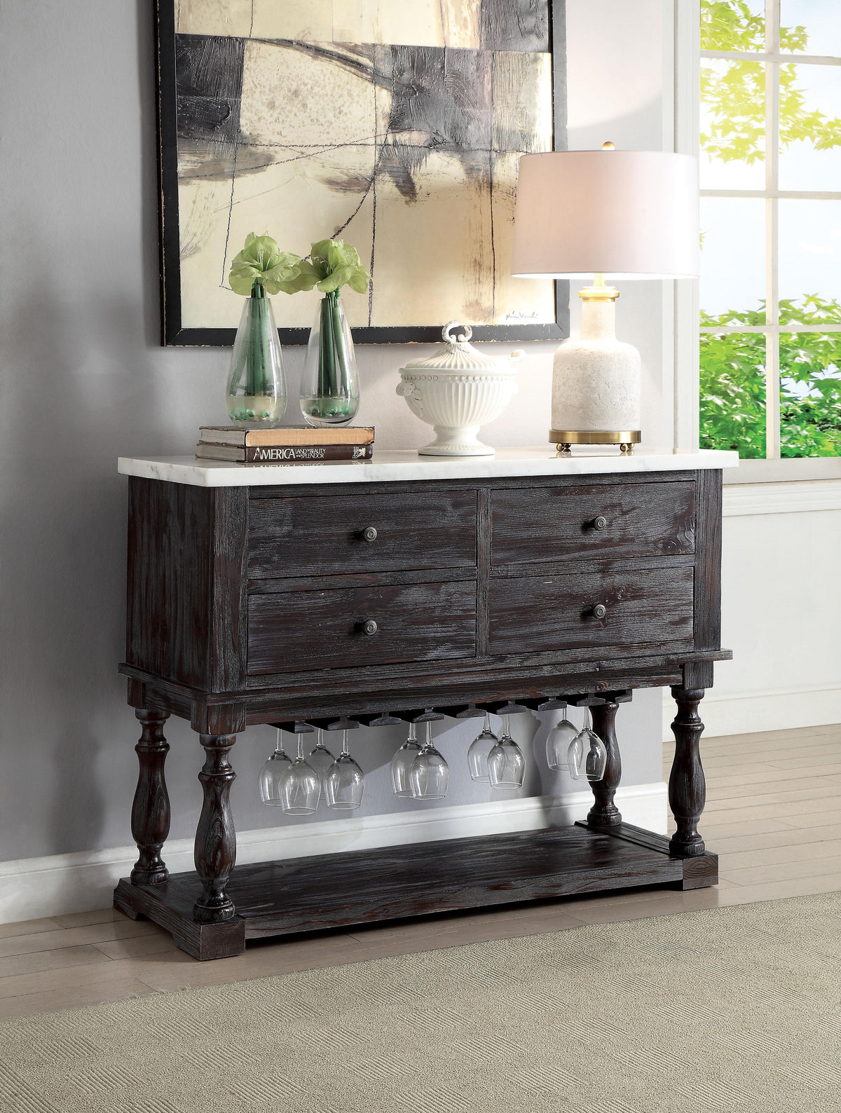 Gerardo White Marble & Weathered Espresso Server  Half Price Furniture